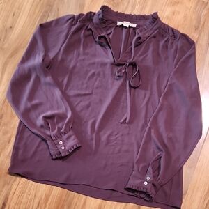LOFT Plum Tie-Neck Blouse